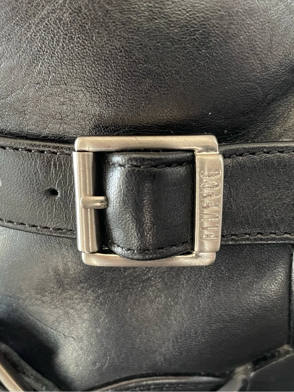 John Fluevog, black swordfish buckle/zip boot. Size 7.